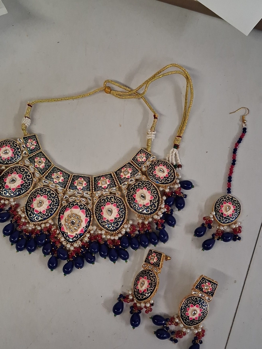 NWT Kundan Meenakari Set, Pink, Purple, White, Gold
